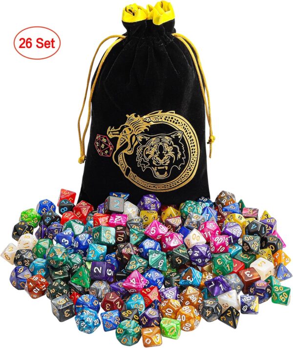 CiaraQ DND Dice Sets - 26 X 7 Polyhedral Dice (182pcs) with a Large Drawstring Bag Great for Dungeons and Dragons, Role Playing Table Game. - Image 8