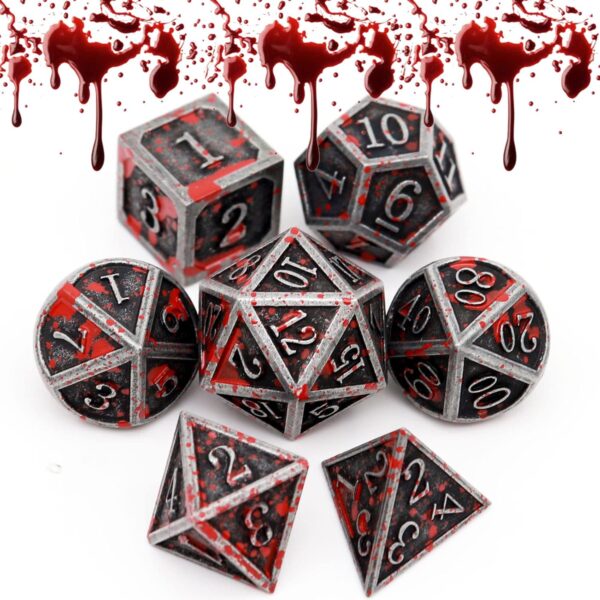 Haxtec Bloodstained Metal DND Dice Set Blood Polyhedral D&D Dice for Dungeons and Dragons Gift TTRPG Antique Metal Halloween Dice - Image 7