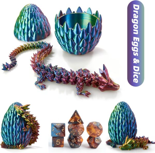 DND Dice Set (7 Pieces) and 3D Printed Dragon Egg,Fidget Toys,Surprise Dragon Egg and Polyhedral Dice Set with Gift Box,Playing Game with Dragon Eggs for RPG DND MTG - Image 3