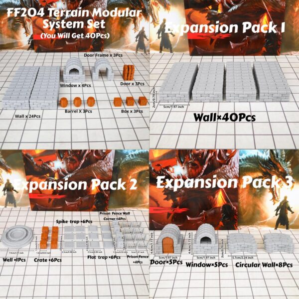 Dungeon Walls 40pcs 28mm Miniature RPG Terrain Modular System DND Building Accessories for Tabletop Role Playing Scenes, Gift of Christmas Halloween for DM (Expansion Pack 1) - Image 4