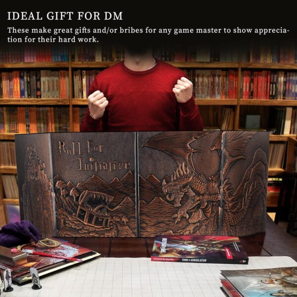 CZYY DND Dungeon Master Screen Faux Leather Embossed Dragon & Mimic, Four-Panel with Pockets DM Screen for Dungeons and Dragon, Pathfinder, D&D - Image 7