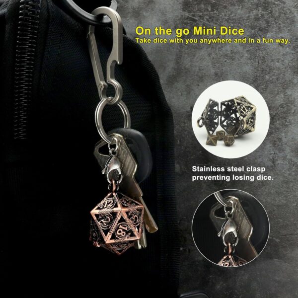 Haxtec Mini Metal DND Dice Set with Hollow Necklace Dice Case Antique Tiny Metal Dice Set D&D Keychain Portable 7PCS Dice Set - Image 4