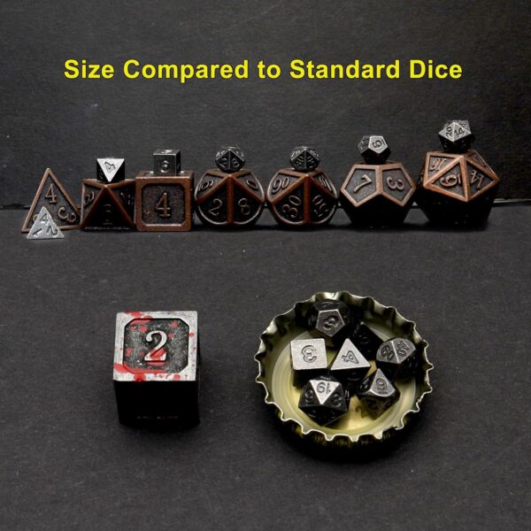 Haxtec Mini Dice Set Tiny Metal DND Dice Set with Dice Case Portable Antique Iron Metal Dice Set for Keychain - Image 6