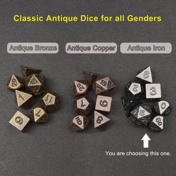 Haxtec Mini Dice Set Tiny Metal DND Dice Set with Dice Case Portable Antique Iron Metal Dice Set for Keychain - Image 8