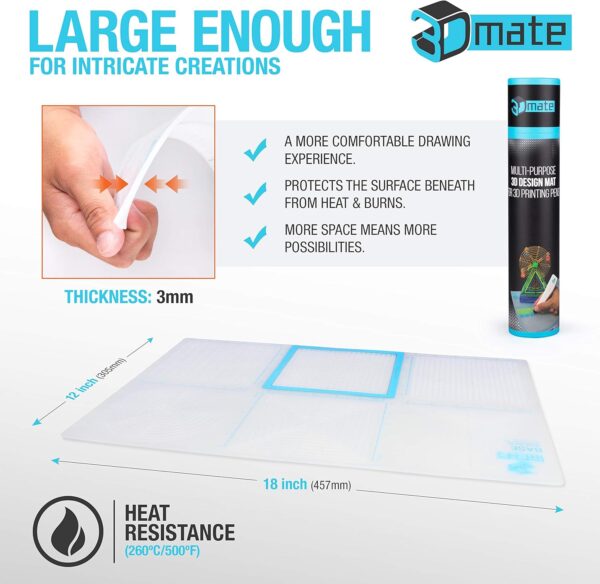 3Dmate Base - Transparent 3D Pen Mat 18 x 12 Inches with Fuse and Join Area - Flexible Two-Sided Heat-Resistant Silicone - 3D Pen Accessories Compatible with Stencils - STEM Activity for Kids, Adults - Image 6