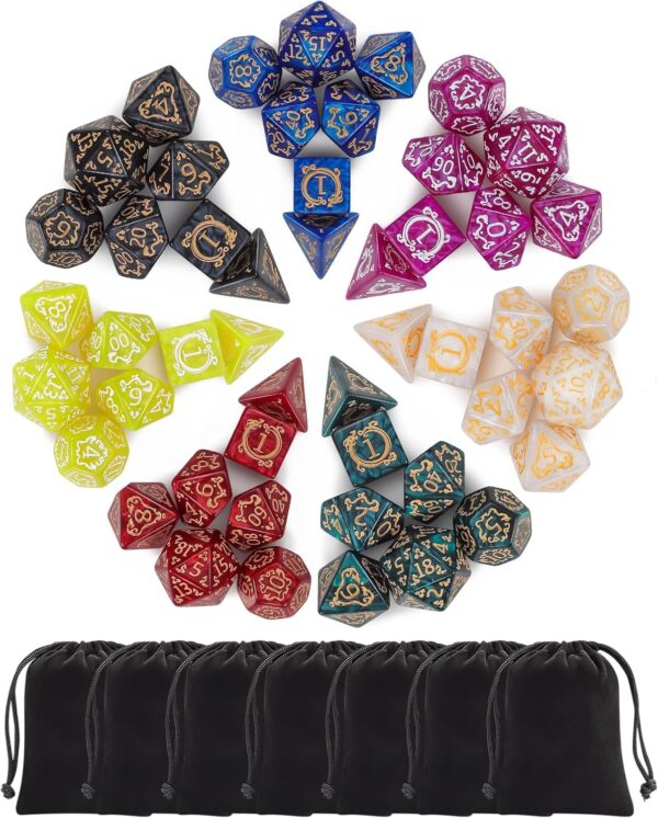 CiaraQ DND Dice Sets - 49pcs Polyhedral Dice, 7 Sets D&D Dice with Pouches, D4 D6 D8 D10 D% D12 D20 Dice for Dungeons and Dragons DND RPG MTG Table Games - Image 2