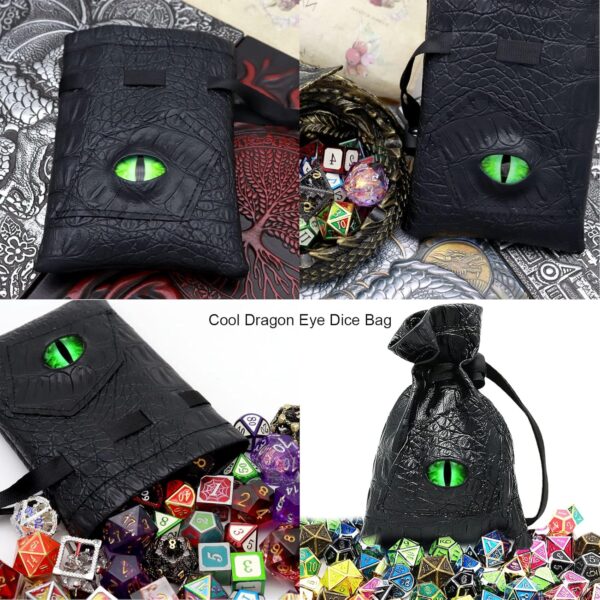 Haxtec Dice Bag Dragon Eye Drawstring Leather DND Dice Storage Pouch for D&D Roleplaying Games Dungeons and Dragons Gift, Coins and Accessories (Venom-Green Eye) Patent Number D893867 - Image 8