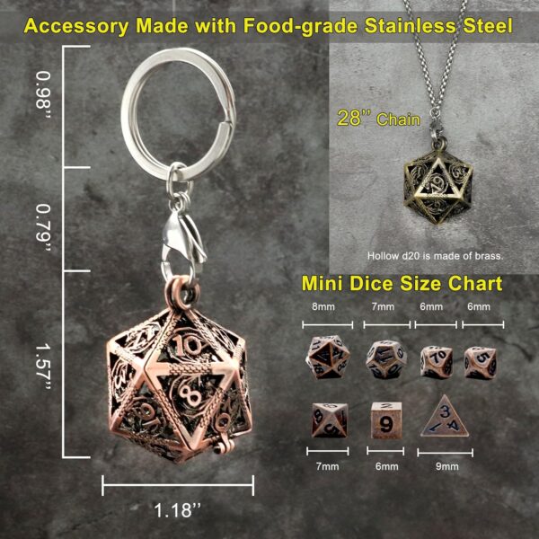 Haxtec Mini Metal DND Dice Set with Hollow Necklace Dice Case Antique Tiny Metal Dice Set D&D Keychain Portable 7PCS Dice Set - Image 6