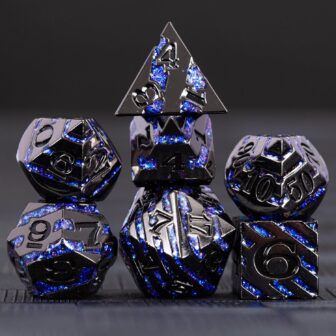 Metallic Glitter Stripes D&D Dice Set,7 PCS Polyhedral Dice with Gift,RPG Metal Dice Set Dungeons and Dragons Tabletop Game (Black Nickel Sapphire Blue) - Image 3