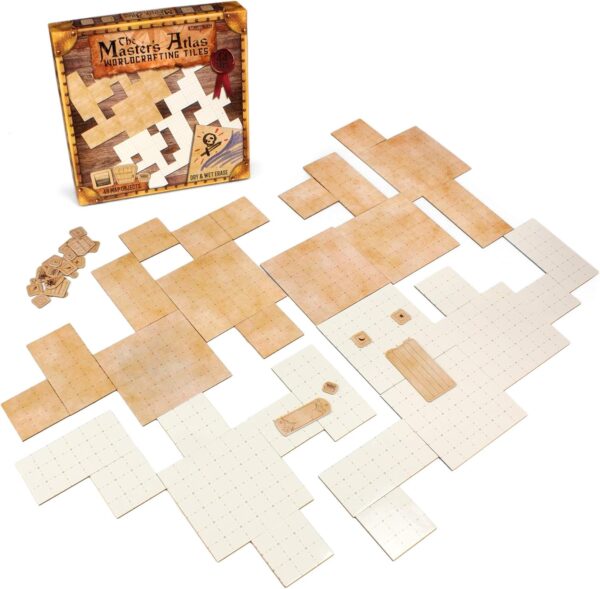 Stratagem The Master's Atlas Grid Tiles-Reversible Dry Wet Erase Battle Map for 3D DND-RPG Tabletop RPG Scenery-Dungeons Dragons Pathfinder- Tabletop Grid| Blank/Parchment - 44 Tiles & 48 Tokens - Image 2