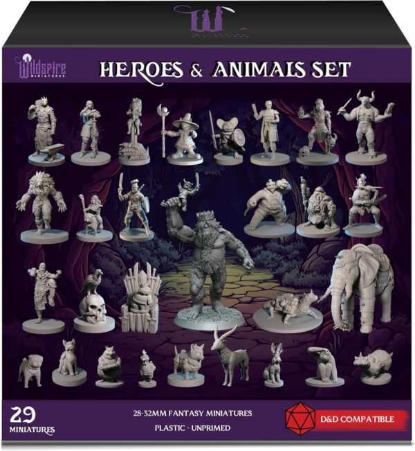 Heroes, NPC Animal Companions & Troll King for DND Miniatures Bulk 28mm-32mm Unpainted Paintable Dungeons and Dragons Minis Pathfinder Figures for Fantasy Tabletop Roleplaying Games like D&D - Image 2