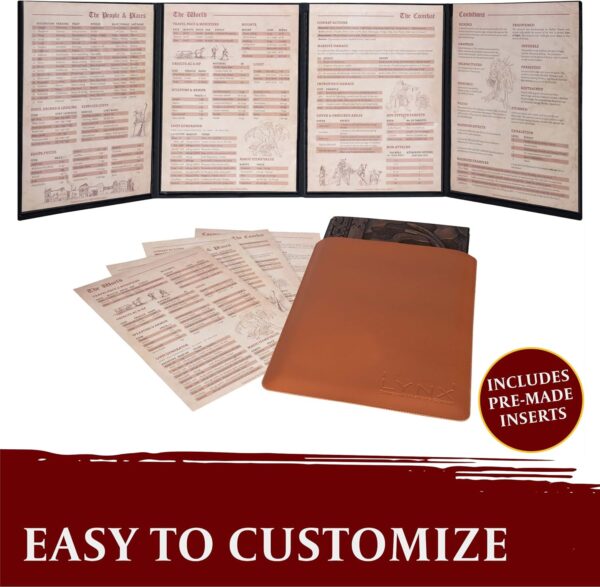 DND DM Screen 5e - D&D Dungeon Master Screen 3D Faux Leather with Customizable Inserts - Dungeons and Dragons GM / Game Master Accessories Gift for Man or Woman. Hide Your Dice Rolls, Maps & Books - Image 4