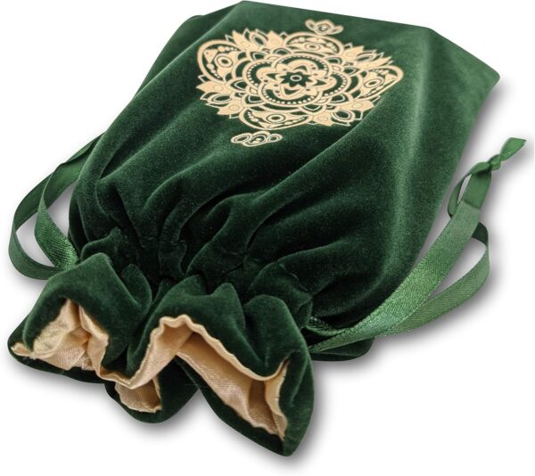 Spiritual Mandala Tarot & Dice Bag I Velvet & Satin Drawstring Pouch Ideal Size for Tarot & Oracle Cards, DND, D&D, Dungeons and Dragons Accessories, Runes & Jewelry I Travel Gift Bag (Green) - Image 4