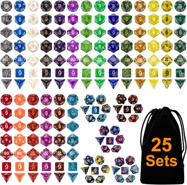 DND Double-Colors Polyhedron Dice Set for Dungeons and Dragons D&D RPG MTG Table Games D4 D6 D8 D10 D% D12 D20 25 Colors Dice with 1 Large Flannel Bag, 25 x 7 (175 Pieces) - Image 2