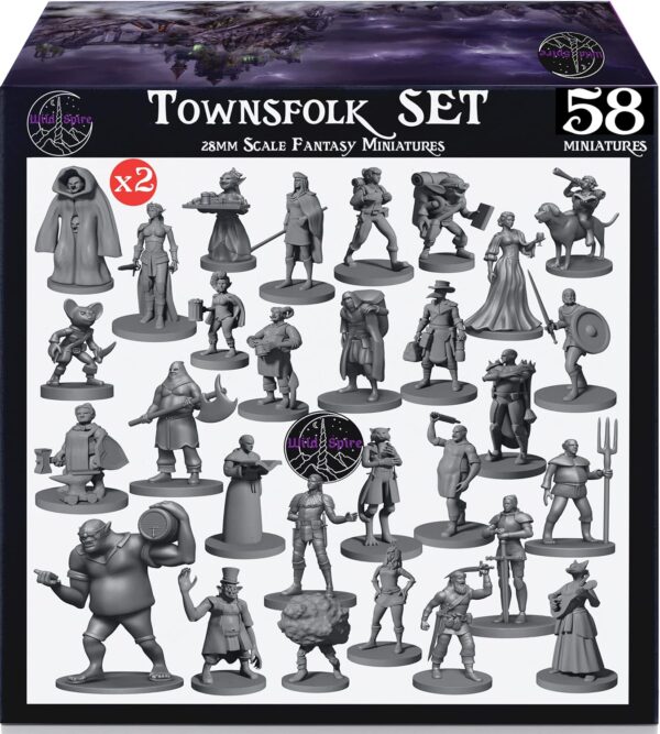 Wildspire 58 Fantasy Miniatures Set Townsfolk Characters for DND Miniatures Bulk 28mm Dungeons and Dragons Miniatures | for DND Minis and D&D Miniatures I Character Sheets & Quests - Image 2