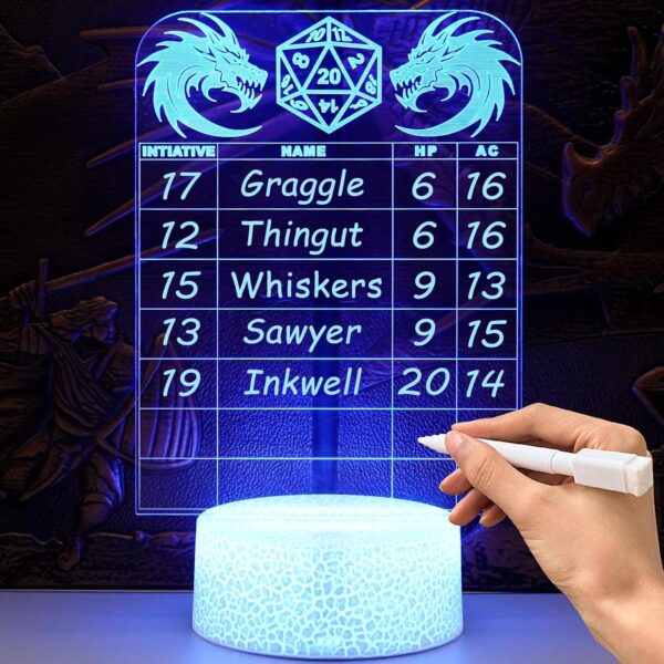 DND Initiative Tracker for DM, Unique Erasable Acrylic Light with Pen, Fantasy D&D Combat Health Tracker, Dungeon Master Tool for Dungeons and Dragons 5e Gifts Pathfinder Tabletop RPG Accessories - Image 2