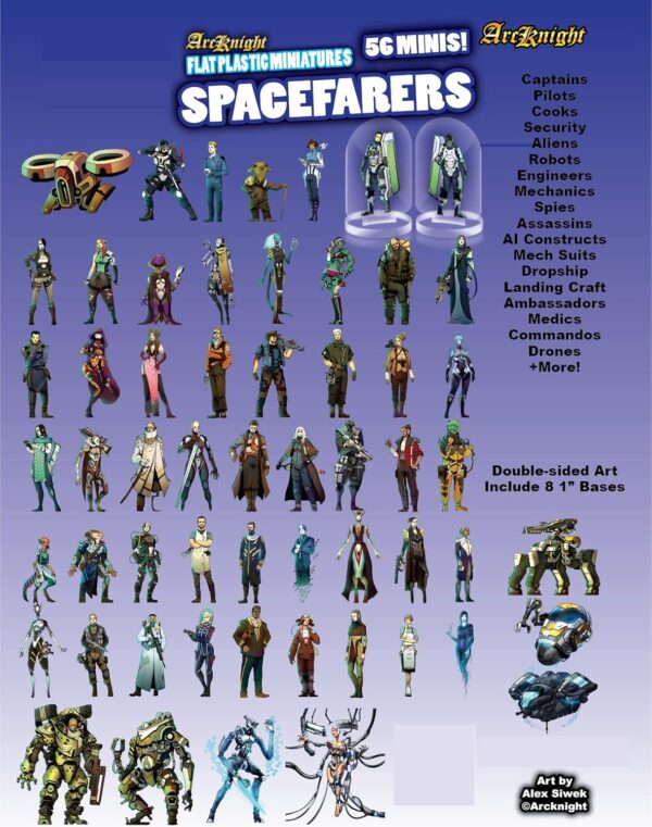 Arcknight Flat Plastic Miniatures: Spacefarers; 56 Unique Sci-Fi-Themed Minis for Starfinder; Affordable, Skinny Figurines for SF, Shadowrun, and Other Tabletop RPG Games - Image 3