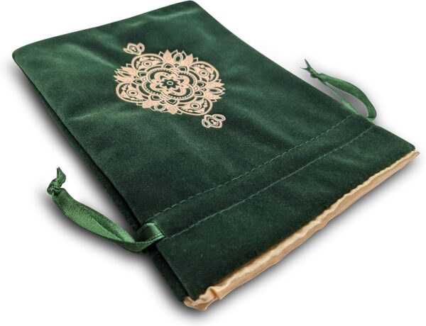 Spiritual Mandala Tarot & Dice Bag I Velvet & Satin Drawstring Pouch Ideal Size for Tarot & Oracle Cards, DND, D&D, Dungeons and Dragons Accessories, Runes & Jewelry I Travel Gift Bag (Green) - Image 3