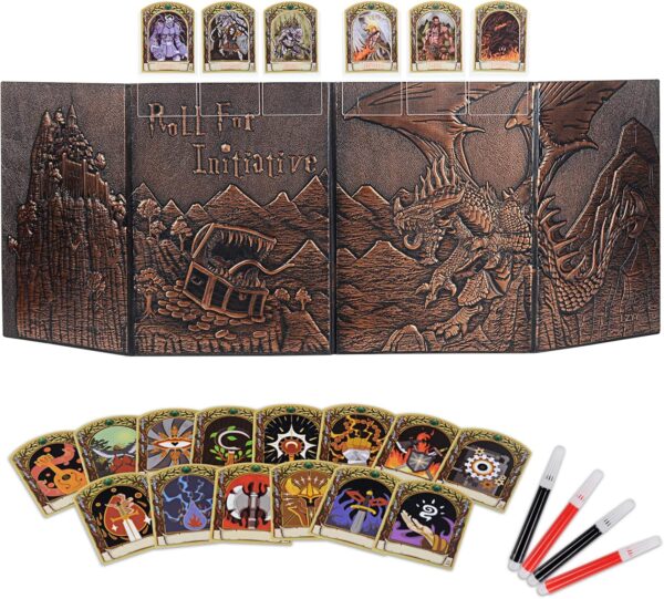 DND Faux Leather Dungeon Master Screen and Initiative & Combat Trakers with Insert Cards - Image 2