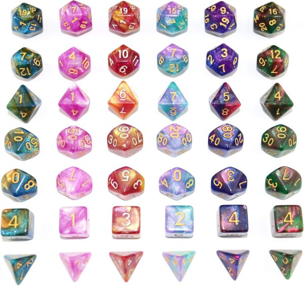 SmartDealsPro 6 x 7 Sets (42 pcs) Glitter Polyhedral Dice Sets with Pouches for DND RPG MTG Dungeon and Dragons Table Board Roll Playing Games D4 D8 D10 D12 D20 (6 Sets) - Image 4