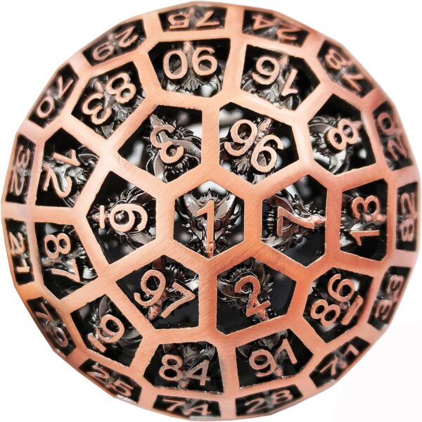 D100 DND Metal Hollow Dice D&D D100 Polyhedral Dice Dungeon and Dragon Gift Cosplay Dice Accessories Board Game Large Giant 50mm D100 Dice Pathfinder - red Copper - Image 3