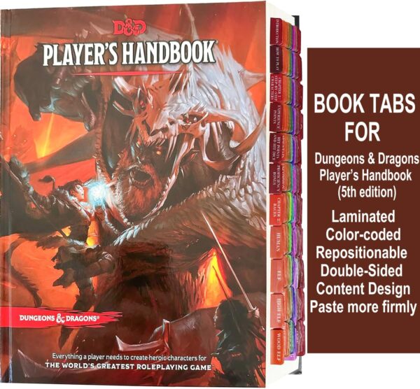 Index Tabs for D&D Player’s Handbook(Book not Included), 144 D&D Core Rulebook Color Coded Clear PVC Laminated Tabs, Double-Sided Content Design & Durable - Enhance Your Gaming Experience - Image 4