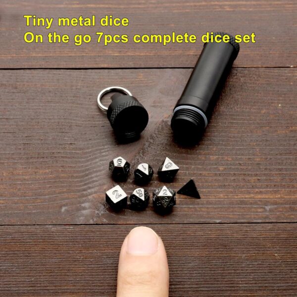 Haxtec Mini Dice Set Tiny Metal DND Dice Set with Dice Case Portable Antique Iron Metal Dice Set for Keychain - Image 4