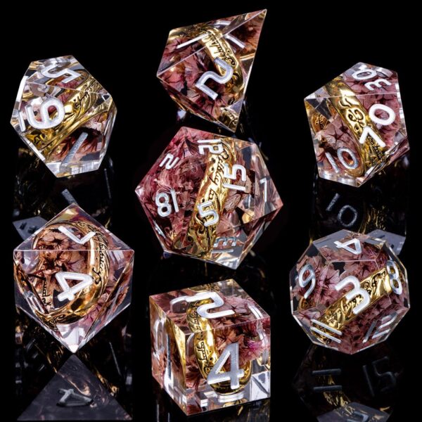 Magic Lord of The Rings DND Dice Set Sharp Edge Resin Dice with Case, Pink Flower D&D Dice RPG Role Playing Games, Dungeons and Dragons D and D Dice Polyhedral Dice Set D20 D12 D10 D8 D6 - Image 3