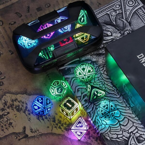 Wireless Light Up Dice Set D&D RGB for Dungeons and Dragons,Cool LED DND Dice with Charging Box Rechargeable 7 Color Polyhedral Role Playing Dice for DND Gifts RPG(Astral Shard Black) - Image 7