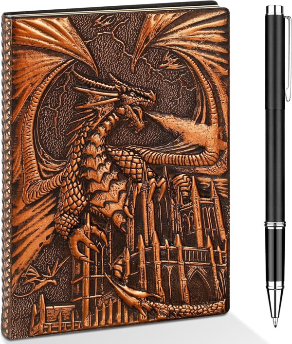 DND Dragon Journal Notebook, 3D Dragon Embossed Notebook with Pen for Dungeons and Dragons/D&D, Great RPG Accessories Nerdy Gifts for DM's & Players, 200 Pages A5 Leather Notepad for Men & Women - Image 2