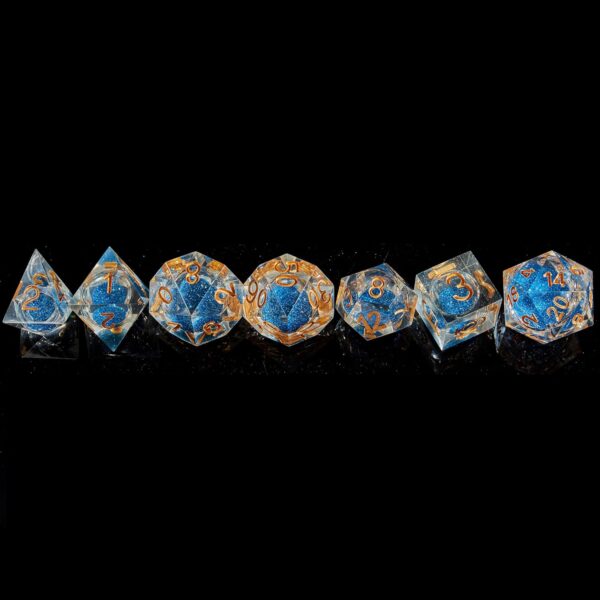 Fugacity DND Dice Set, Liquid Core Handmade Sharp Edge 7 Piece Resin Dice-Dungeons and Dragons Polyhedral Dice Set, D&D Dice Set with Gift Dice Case for RPG MTG Table Games(DEEP Blue Sand & Gold) - Image 7