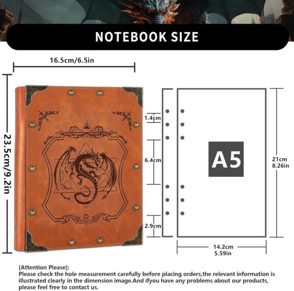 DUROTAN DND Journal D&D Notebook Embossed 400 Pages A5 Refillable Leather Notebook for Dungeons & Dragons Accessories D&D Gifts for DM's & Players Men & Women - Image 5