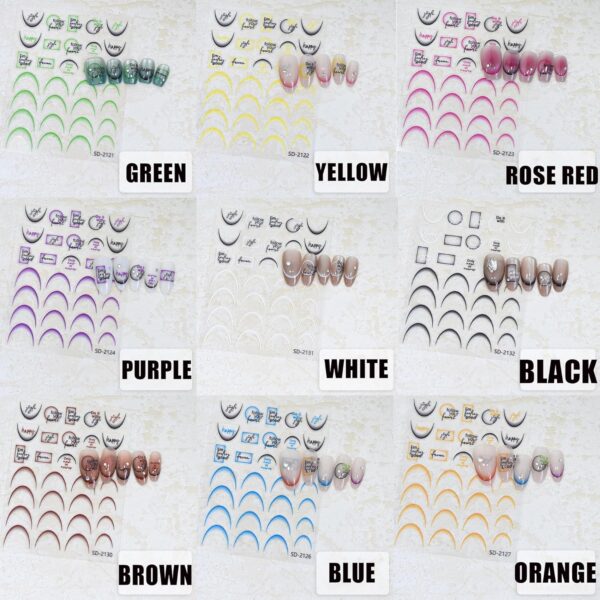 10 Sheets Letters French Nail Art Stickers, 3D Gradient Characters French Tip Stickers Self-Adhesive Nail Decals for Women DIY Nail Art Decoration Manicure 10 Colors - Image 5