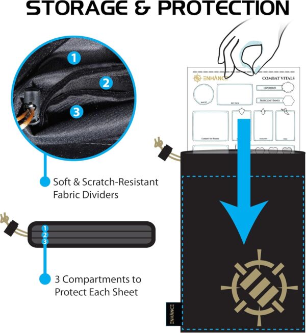 ENHANCE Tabletop Acrylic Character Sheet Set - Reusable 5e Dungeons and Dragons Character Sheets (Combat, Spell, Equipment) for All DND 5e Classes - Includes 3 Pages, Dry Erase Markers, Travel Pouch - Image 6