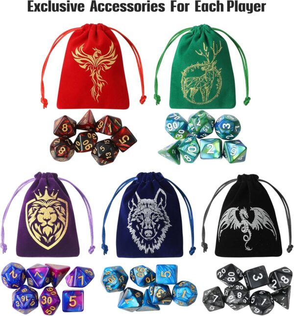 35Pcs DND Dice Set with 5 Colorful Animal Patterned Dice Pouches, Polyhedral Dice Sets for Dungeons and Dragons D&D TTRPG MTG Table Role Playing Games - Image 3