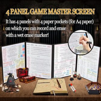DND Dungeon Master Screen 3D Faux Leather,4 Panel Game Master Screen with Pockets DM Screen for DM Game Accessories Gift,Dungeons and Dragon,Pathfinder,D&D - Image 4