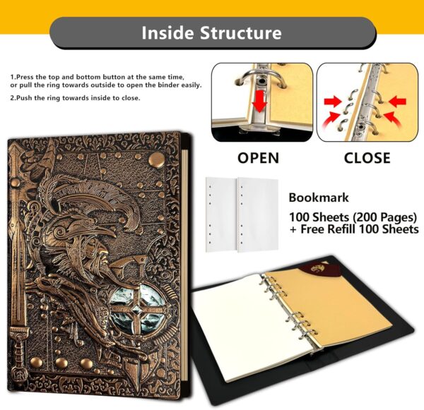 DND Binder Notebook,3D Leather Embossed Journal Writing Drawing 400 Pages for Dungeons and Dragons/D&D, Great RPG Accessories Nerdy Gifts for DM's & Players Girls Womens Mens - Image 4