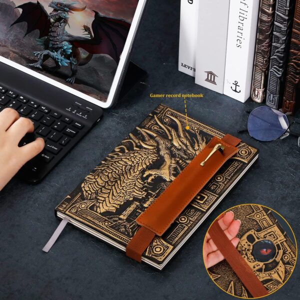 Vintage Dragon Embossed Leather Notebook DND Notebook Travel Journal with Black Ballpoint Pen and Pen Sleeve.Antique Handmade A5 Journal,Hardcover Liner,Writing Notebook Gift for Men&Women(Bronze) - Image 3