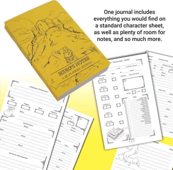 DUNGEON CRAFT Players Journals Detailed RPG Character Notebook: Yellow, for Dungeons and Dragons Fifth Edition Roleplaying Campaign Notebook - 3 Pack 5.63x8.27 Inch - Image 3