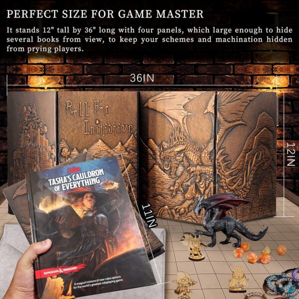 CZYY DND Dungeon Master Screen Faux Leather Embossed Dragon & Mimic, Four-Panel with Pockets DM Screen for Dungeons and Dragon, Pathfinder, D&D - Image 6