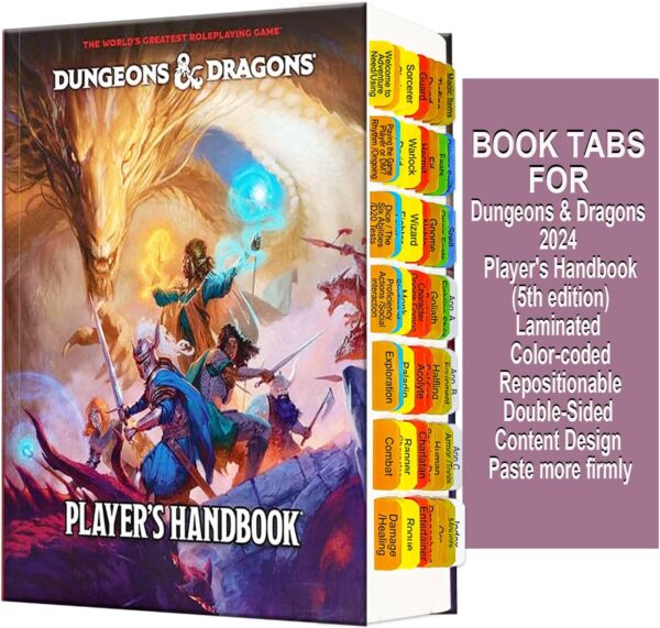 Index Tabs for D&D 2024 Player's Handbook (Book not Included), 56 D&D Core Rulebook Color Coded Clear PVC Laminated Tabs, Double-Sided Content Design & Durable Repositionable Tabs - Image 4