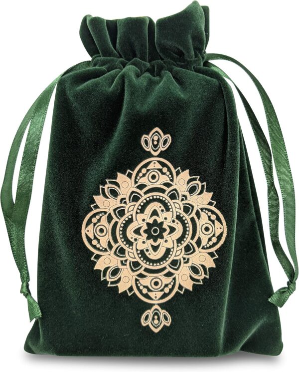 Spiritual Mandala Tarot & Dice Bag I Velvet & Satin Drawstring Pouch Ideal Size for Tarot & Oracle Cards, DND, D&D, Dungeons and Dragons Accessories, Runes & Jewelry I Travel Gift Bag (Green) - Image 2