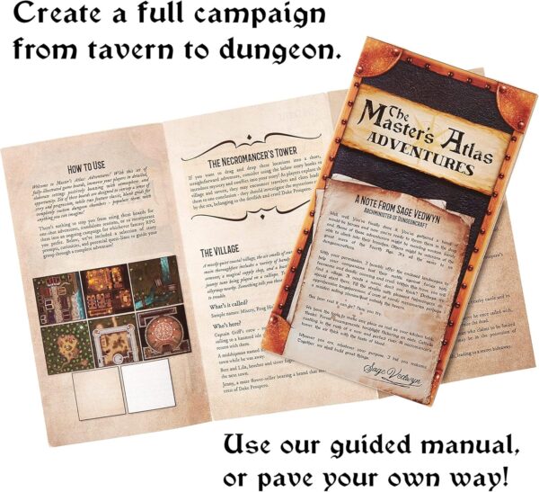 The Master's Atlas: Adventures, 4-Pack Reversible Game Boards + Necromancer's Tower Story Guide - 8 Customizable Maps Including Castle, Village & Tavern - GM D&D Tabletop Gaming Accessories - Image 3