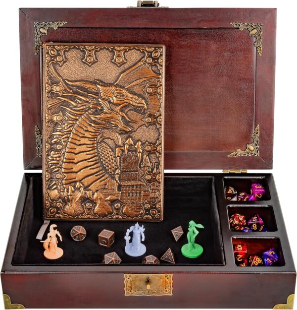 DND dice Tray 3 in 1 - dice Box with d&d dice Metal - Wooden dice Tray | DND dice Box with D&D Books for RPG Table Games (200 Page) - DND Set for Dungeons & Dragons Players - HORNATE - Image 2