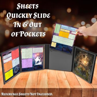 CASEMATIX DM Screen Faux Leather 8-Panel Deluxe GM Screen - Eight Panel Folding Dungeon Master Screen with 2 Swinging Panels and Wet Erase Pockets for TTRPGs - Black, Inserts Not Included - Image 4