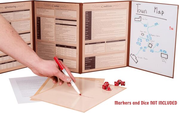 Hexers Game Master Screen, Compatible with Dungeons and Dragons, DND DM Pathfinder RPG Role-Playing, 4 Customizable Panels Inserts Included That Slide into The Pouches, Dry Erase Tracker Sheet - Image 3