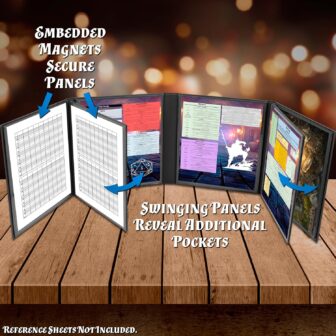 CASEMATIX DM Screen Faux Leather 8-Panel Deluxe GM Screen - Eight Panel Folding Dungeon Master Screen with 2 Swinging Panels and Wet Erase Pockets for TTRPGs - Black, Inserts Not Included - Image 3
