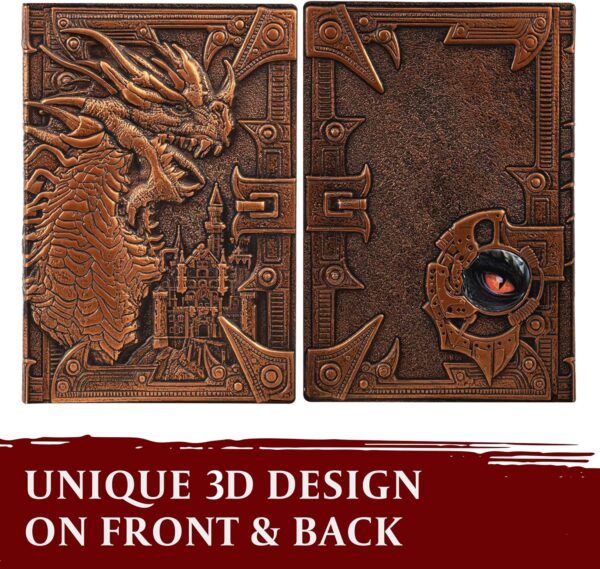 DND Notebook / Journal, Unique 200 Page Book with 3D Bronze Dragon Embossed Faux Leather Cover with Pen- Ideal for Dungeons & Dragons / D&D. Great RPG Accessories Gift for DM's & Players, Men or Women - Image 3