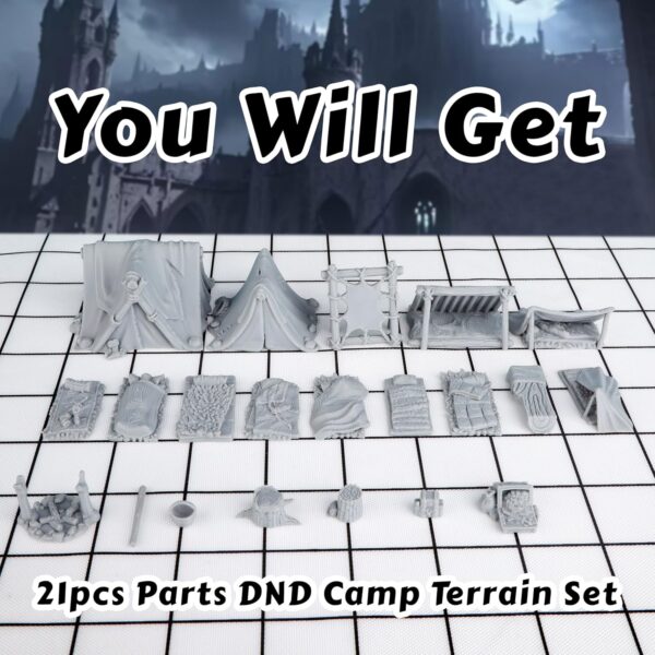 AUSPDICE 21pcs DND Camp Terrain Building Set – Unpainted Miniatures for Dungeons & Dragons, Warhammer, and Tabletop RPG Games - Image 7