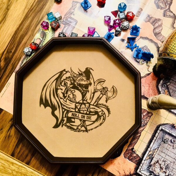 ROLL OR DIE- Dice Tray - 11.5" Octagon - for Dice, Board Games, Tabletop RPGs Like D&D (DND) 3.5 and 5e, Call of Cthulhu, Pathfinder,Shadowrun and Other Roleplaying Games - Image 8